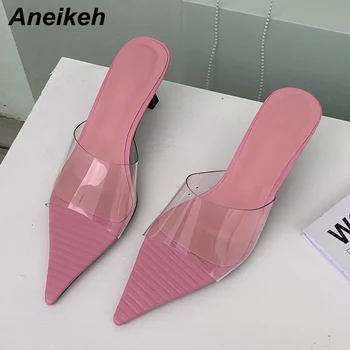 Aneikeh/ Модные Тонкие туфли с острым открытым носком; Коллекция 2024 года; Летние женские Уличные Тапочки из ПВХ на высоком каблуке; Офисные Женские Туфли; цвет Черный, Абрикосовый, розовый