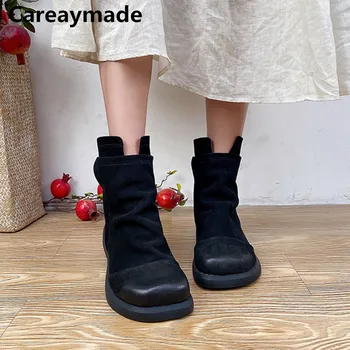 Careaymade-женские ботинки из 100% натуральной кожи ручной работы, повседневные ботинки на низком каблуке с круглым носком в стиле ретро mori girl