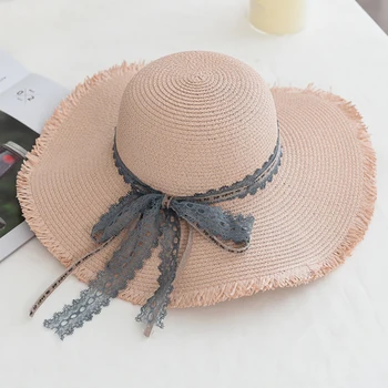 HT3110 Женская летняя шляпа, Новая модная Соломенная шляпа с гибкими полями, Женская пляжная кепка с бантом, Женская модная солнцезащитная шляпа с широкими полями, Повседневная женская пляжная шляпа