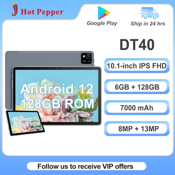 Hot Pepper Tablet DT40 10,1-дюймовый Full HD, 6 ГБ оперативной памяти + 128 ГБ ПЗУ, 13-мегапиксельная батарея емкостью 700 мАч, игровой планшетный ПК Android 12 с Wi-Fi и GPS