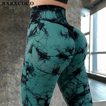 RXRXCOCO Бесшовные Штаны для йоги, Тренировочные леггинсы, женские леггинсы для фитнеса, тай-дай, брюки с высокой талией и эффектом пуш-ап, Сексуальные спортивные леггинсы