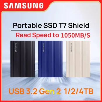 Samsung SSD T7 Shield Прочный Портативный 1 ТБ 2 ТБ 4 ТБ Внешний диск 1050 МБ/С. Твердотельный диск USB 3.2 Gen 2 Type C Для Портативных ПК PS5