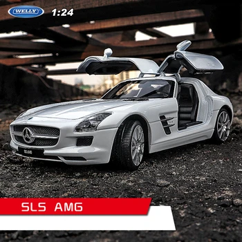 welly 1:24 Mercedes SLS AMG белый автомобиль из сплава модель автомобиля имитация украшения автомобиля коллекция подарочных игрушек Литье под давлением модель мальчика