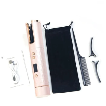 Беспроводная Автоматическая плойка для волос, USB-щипцы для завивки, ЖК-дисплей, Беспроводные Керамические Вращающиеся инструменты Для завивки, Розовый
