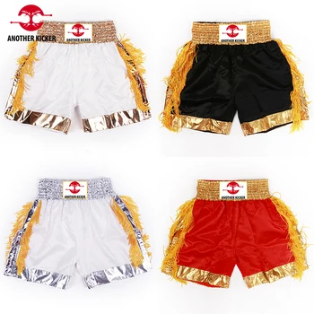 Боксерские шорты с золотыми кисточками, шорты Муай Тай для мужчин, женщин, детей, мальчиков и девочек, атласные штаны для борьбы с кикбоксингом из полиэстера