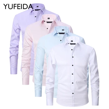 Бренд YUFEIDA, мужская официальная рубашка, Модная Деловая рубашка с длинным рукавом, мужская Однотонная рабочая рубашка с отложным воротником 8XL