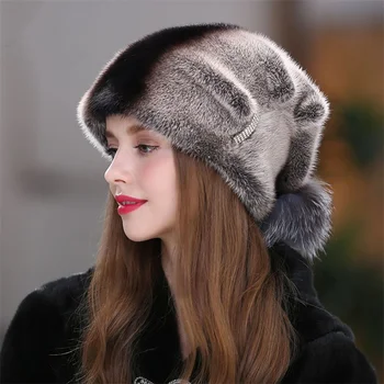Высококачественная теплая меховая соломенная шляпа, Русская зимняя соломенная шляпа из меха норки, модная теплая ветрозащитная соломенная шляпа из утолщенного меха