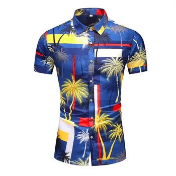Гавайская мужская рубашка, Летний Пляжный Повседневный Принт, Уличная Модная Свободная Одежда большого размера
