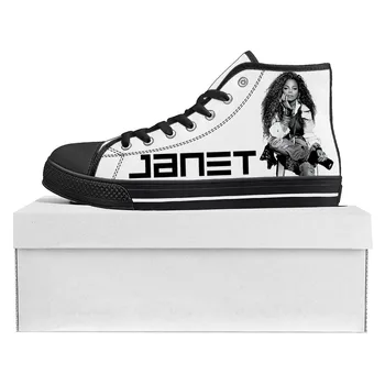 Джанет Джексон Певица, Высокие Высококачественные Кроссовки, Мужские Женские Подростковые парусиновые кроссовки, Повседневная обувь для пары, Обувь на заказ, Черный