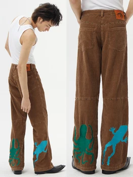 Дизайнерские коричневые вельветовые брюки-клеш в стиле ретро, мужские и женские уличные трендовые нарядные брюки Уличная одежда