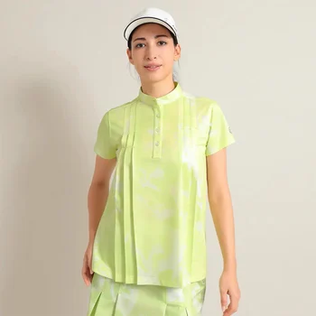 Женская летняя футболка-поло для гольфа с короткими рукавами и цветочным принтом, впитывающий быстросохнущий топ