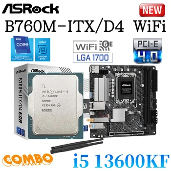 Комплект материнской платы ASRock B760M-ITX/D4 WiFi LGA 1700 + процессор Intel i5 13600KF с комбинированной Поддержкой DDR4 64 ГБ 5333 МГц PCIe 4,0 Материнская плата Новая