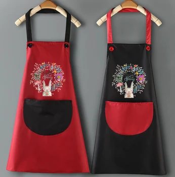 Кухонный фартук с рисунком Мультяшного цветка и кролика, Водонепроницаемые Кулинарные Фартуки для домашней кухни, платье-фартук с нагрудником без рукавов на бретелях
