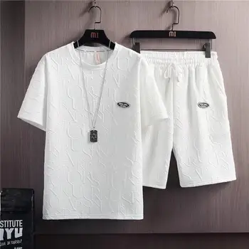Летняя футболка Шорты Комплект из 2 предметов Белый спортивный костюм мужской с 3D буквами Винтажный