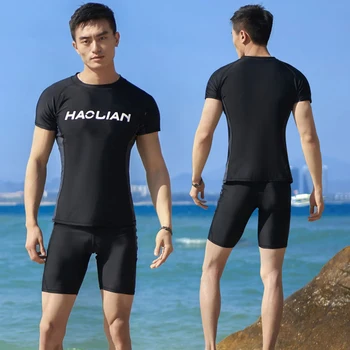 Модный мужской костюм для серфинга, пятиточечные брюки, Костюм с разрезом, Солнцезащитный крем с коротким рукавом, быстросохнущий костюм для занятий водными видами спорта, плавания, серфинга
