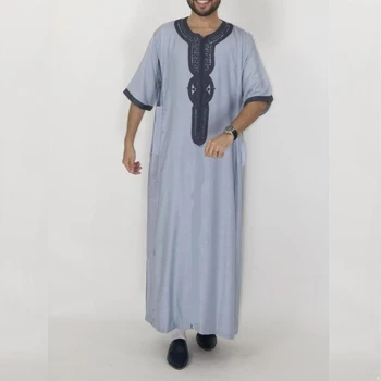 Мужской халат, мусульманская одежда, Свободный круглый вырез, Арабский средний прочный кафтан, Мусульманский Тобе, Дубай, платье с длинным рукавом, Этническая одежда