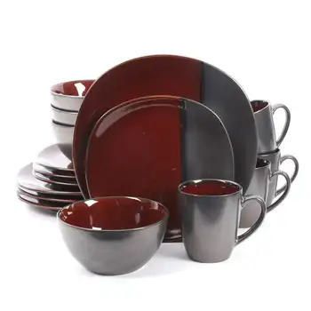 Набор круглой керамической посуды Gibsob Volterra из 16 предметов красного и коричневого цветов