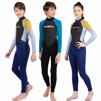 Неопреновый гидрокостюм для детей и молодежи, термальный купальник для серфинга, молния сзади, для мальчиков и девочек, полный водолазный костюм для подводного плавания, гидрокостюмы для фридайвинга