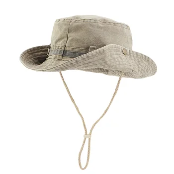 Новая Летняя Мужская Панама Из Промытого хлопка с защитой от ультрафиолета, кепка для Сафари с широкими Полями, Охотничья Походная Шляпа, Шляпа от Солнца для Рыбалки