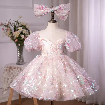 Платье с цветочным узором для маленьких девочек, Детские свадебные платья Подружек невесты, Белые бальные платья, нарядная одежда для вечеринок в бутике для девочек, Элегантные платья
