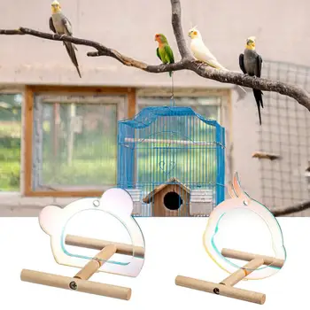 Птичье Зеркало Деревянная Интерактивная Игровая Игрушка С Насестом Для Маленьких Попугайчиков Budgies Parakeet Cockatiel Conure Lovebird Клетка Аксессуары