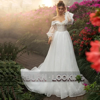 Романтическое свадебное платье HERBURN в пастельном цвете для невесты С длинными рукавами и открытыми плечами, индивидуальная доставка, Robe De Soiree De Mariage