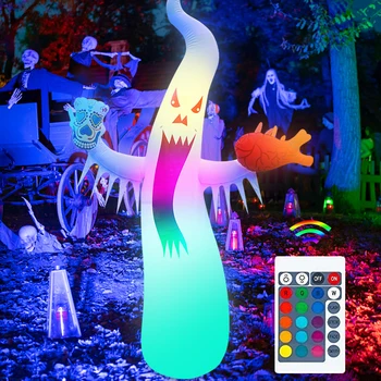 Светодиодный надувной Страшный Призрак на Хэллоуин С пультом дистанционного управления, меняющий цвет, светящийся Призрачный реквизит для декора сада и двора на Хэллоуин