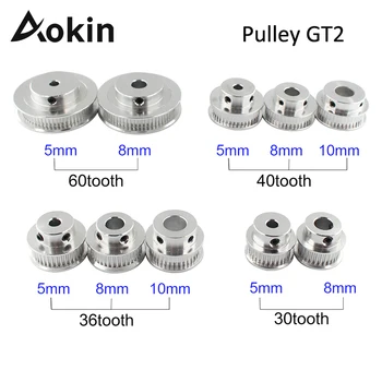 Шкив 3D-принтера Aokin GT2 30 36 40 60 Зубчатые Шкивы ГРМ Диаметр 10 мм 8 мм 5 мм Алюминиевая Шестерня Ширина зубьев 6 мм 2GT Детали Колеса