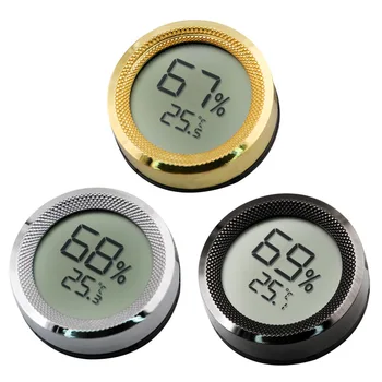 Электронный Цифровой дисплей, термометр и гигрометр, Металлический Круглый термометр и гигрометр для коробки из-под сигар