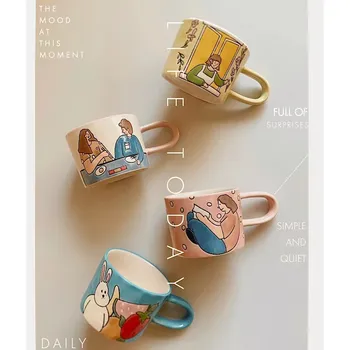 Японская милая мультяшная кружка, керамическая кофейная чашка с ручной росписью, керамическая чашка для воды, чашка для овсянки, чашка для молока, чашка для завтрака