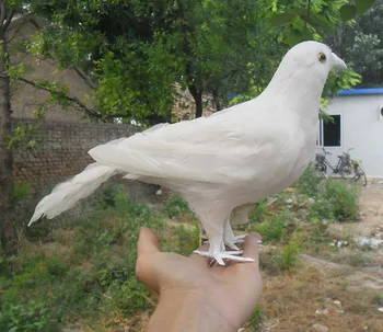 птица голубь из белых перьев 30 см, модель ручной работы, птица мира из полиэтилена и перьев, реквизит для сценического шоу, игрушка в подарок w3924